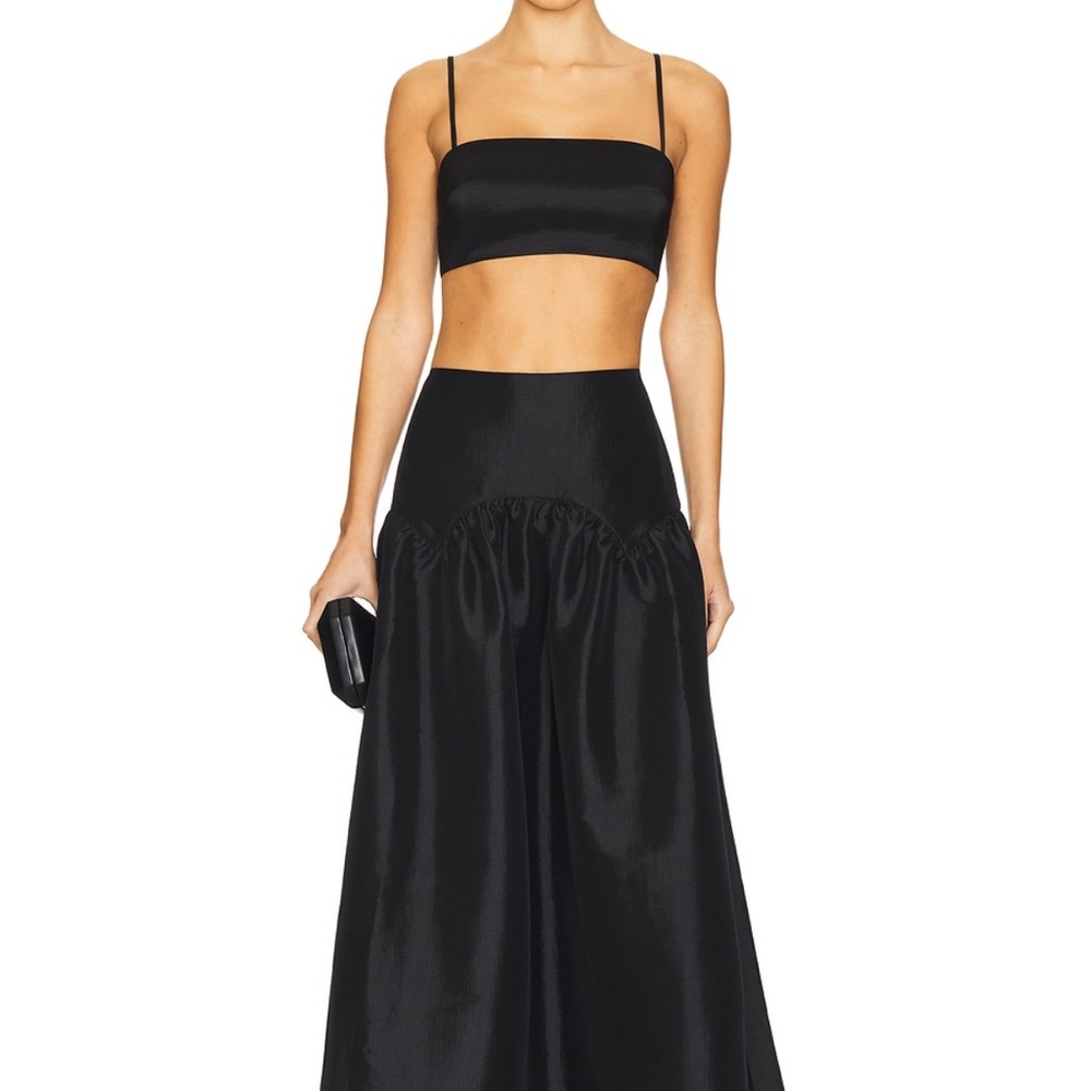 Women's Black High-Waist Satin Maxi Skirt & Top Set